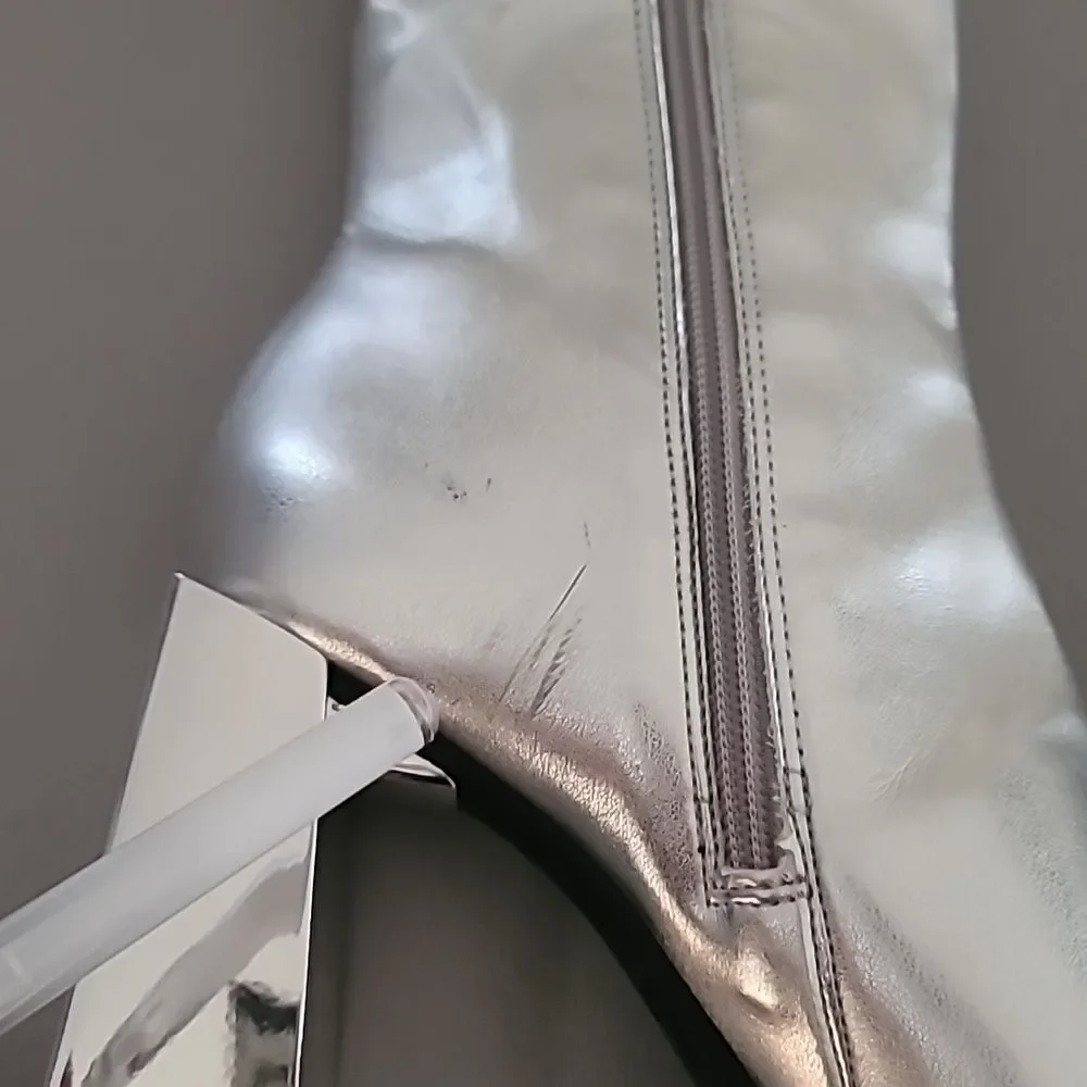 Gianni Bini Women's Border-Line Silver Metallic Block Heel Booties 7M